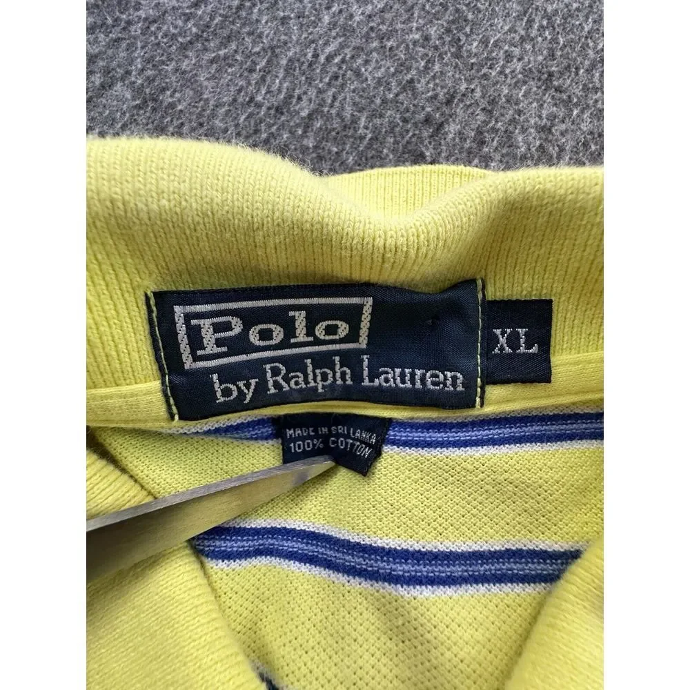 Polo Ralph Lauren Polo Mens X-Large Yellow Blue Striped Logo Pullover Golf Shirt